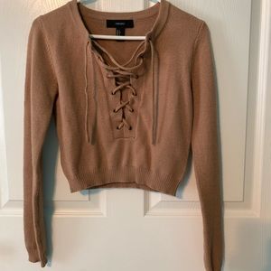 FOREVER 21 tie up tan sweater